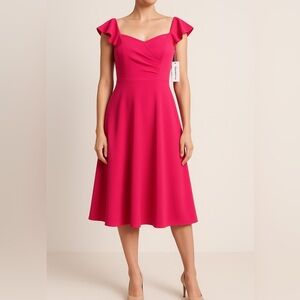 Calvin Klein Fuchsia Ruffle Sleeve Fit & Flare Dress – Size 8 (NWT)